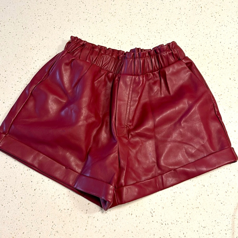 Forever 21 Women’s Burgundy Leather Shorts. Size small. Never worn.